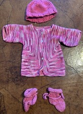 Vintage Hand Made Pink Crochet Baby 4 Piece Outfit- 0-12 Months
