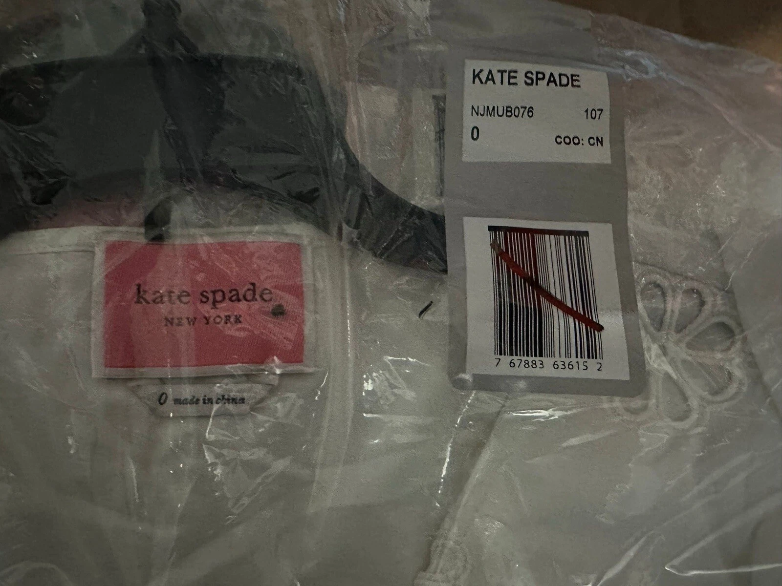 Abito donna nuovo con etichette Kate Spade New York bianco fresco 8 quadrifoglio increspato occhiello cintura