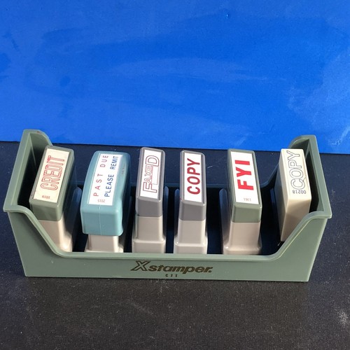 Vtg Universal X Stamper Business Secretary Self Ink Desk Set Mail Stamp Set 7pc