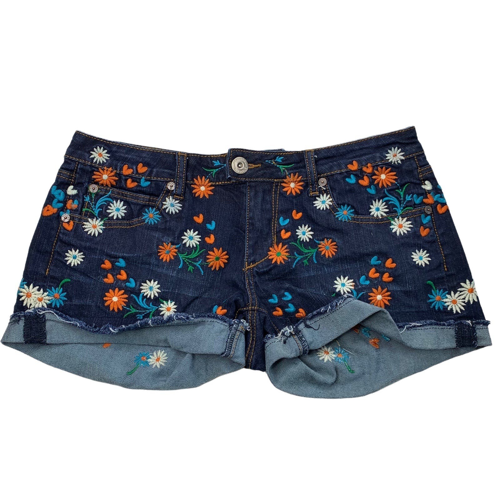 Stetson Denim Floral Embroidered Low Rise Shorts Size… Gem