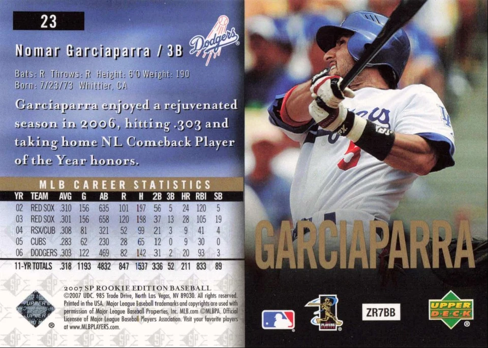 2007 SP Rookie Edition Nomar Garciaparra Los Angeles Dodgers #23 - Image 2 of 2