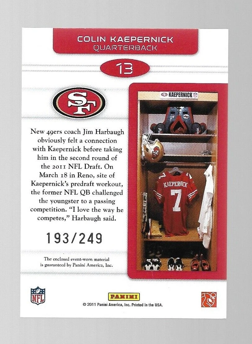 2011 Panini Rookies Stars Dress For Success Colin Kaepernick
