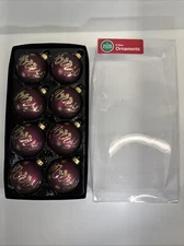 Winter Wonder Lane 8 Glass Ornament Merry Gold Sparkle 3” Round Plum Deep Purple