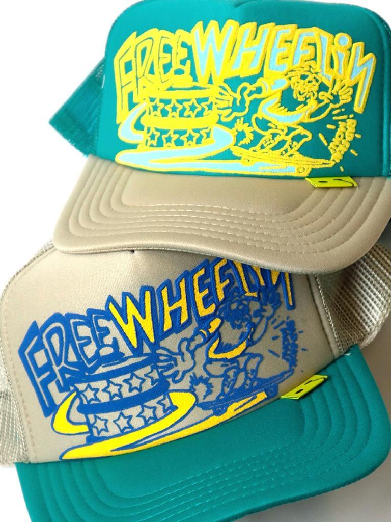 kapital FREE WHEELIN truck cap hat trucker blue beige | eBay