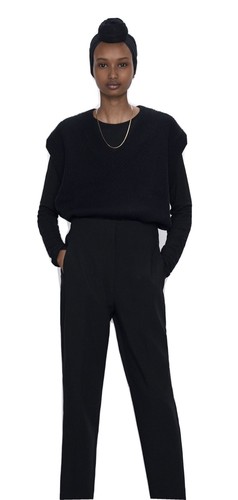 Nuevo Con Etiquetas Zara Para Mujer Con Cintura Alta Pantalones Negros  Cremallera Volar Talla M L28 carrera de negocios | eBay