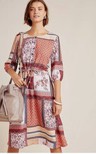 Anthropologie Aldomartins Serenity Patchwork Boho Half Sleeve Dress Womens M