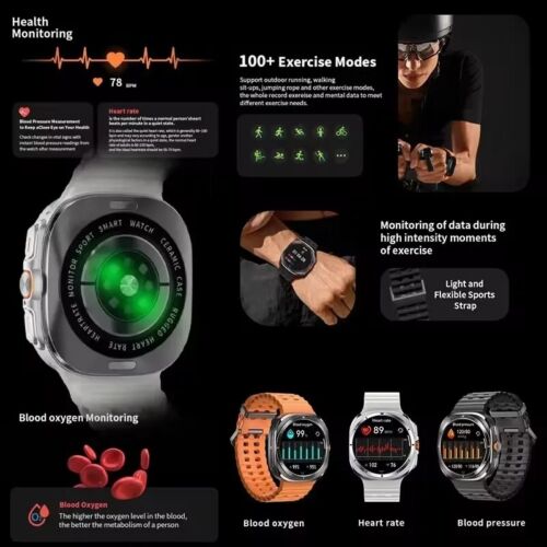 Smart Watch Men 32GB Memory NFC Bluetooth Call IP68 always on display MP3 Video - Picture 5 of 19