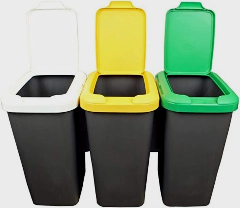 Trio Pattumiera Contenitore Bidone Per Raccolta Differenziata 25 LT x3 Scomparti - Immagine 3 di 4