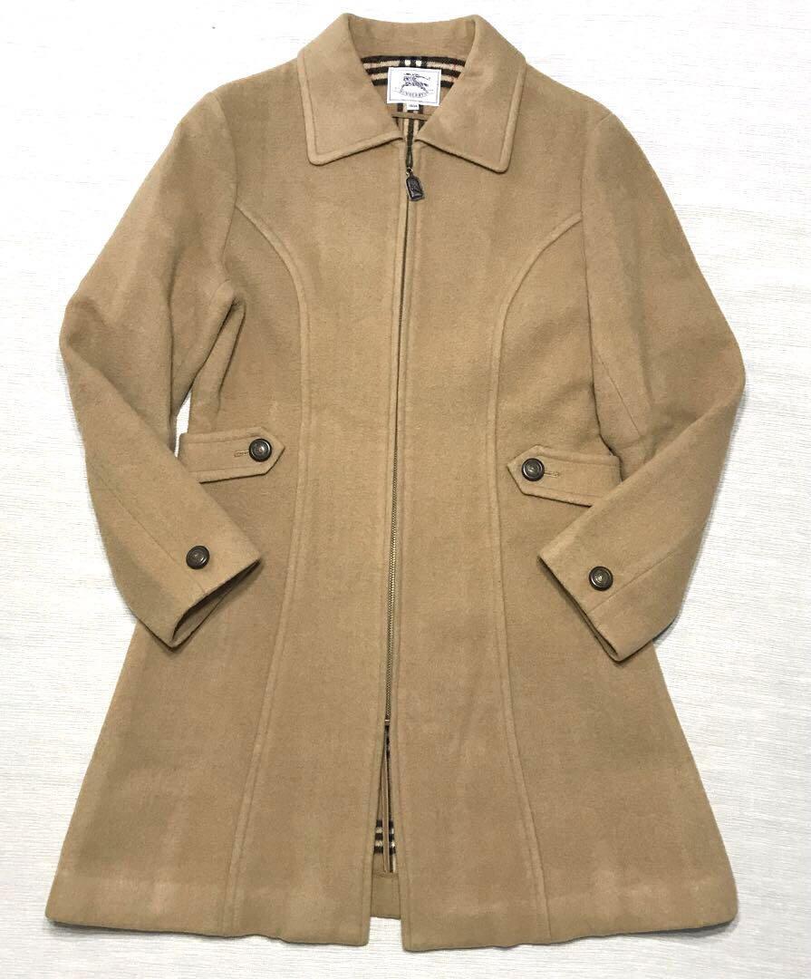 Burberry Belted Coat Nova check Long Sleeves Camel Wool Size S For Women thumbnail 2