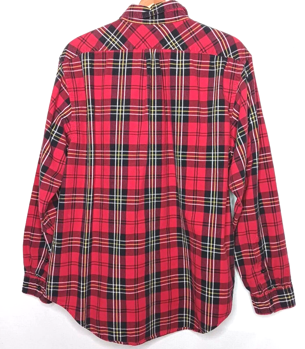 Polo Jeans Co Shirt Large Button Red Plaid Tartan Cotton Preppy