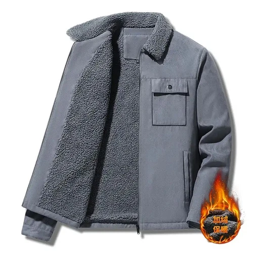 Winter Men Cargo Jacket Casual Warm Fleece Thicken Zipper Coat Streetwear