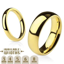 Gold Plated Stainless Steel Plain Polished Wedding Band Ring 3mm 4mm 5mm 6mm 8mm