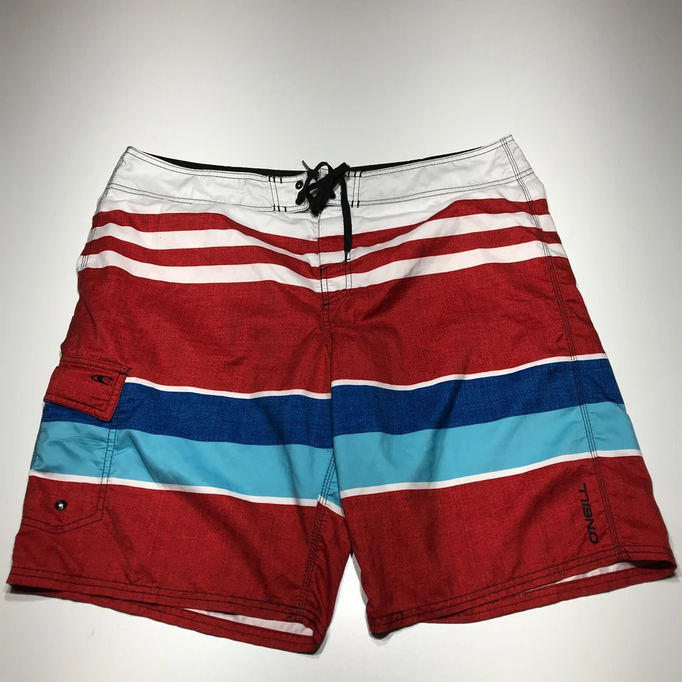 Bañador O'Neill para hombre talla 40 rojo blanco azul sin forro bolsillo lateral pantalones cortos Foto 3 de 4