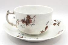 Vintage Haviland Cherry Blossoms Pink Brown Porcelain Teacup and Saucer