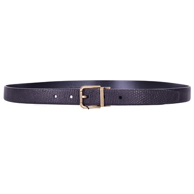 Dolce & Gabbana Classic Lizard Leather Belt With Roller Buckle Black 07808