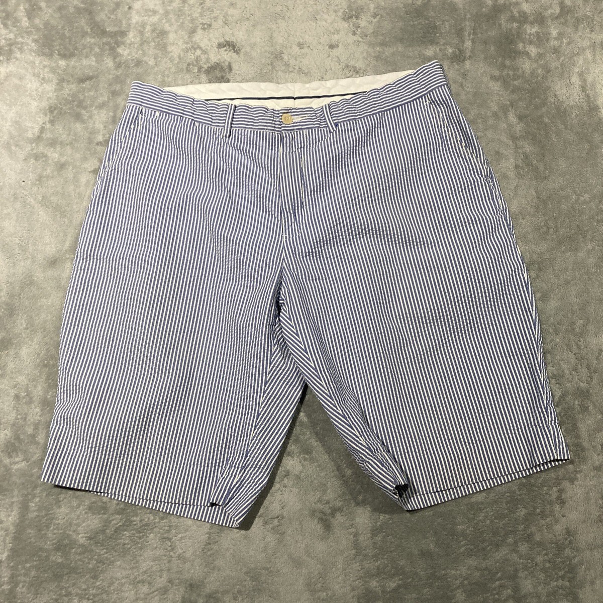 Polo Ralph Lauren Seersucker Shorts Men's 36 Blue White Stretch