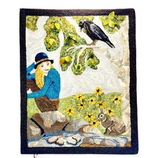 Artisan Wool Rug Hooking Punching Textile Fiber Art Wall Hanging Felt Signed 30"