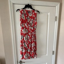Chaps Red Floral Sleeveless Sheath Dress Knee Length Size M