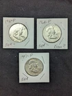 3x Franklin Half Dollars – 90% Silver – 1957-P, 1961-P, 1962-P (Possible Error)