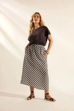 Yours Curve Plus Size Women's Linen Look Stripe Skirt