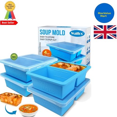 Walfos 1 Tasse Groß Silikon Suppe Gefrierfach mit Deckel 4 Packungen Suppe Gefrierschrank Eis
