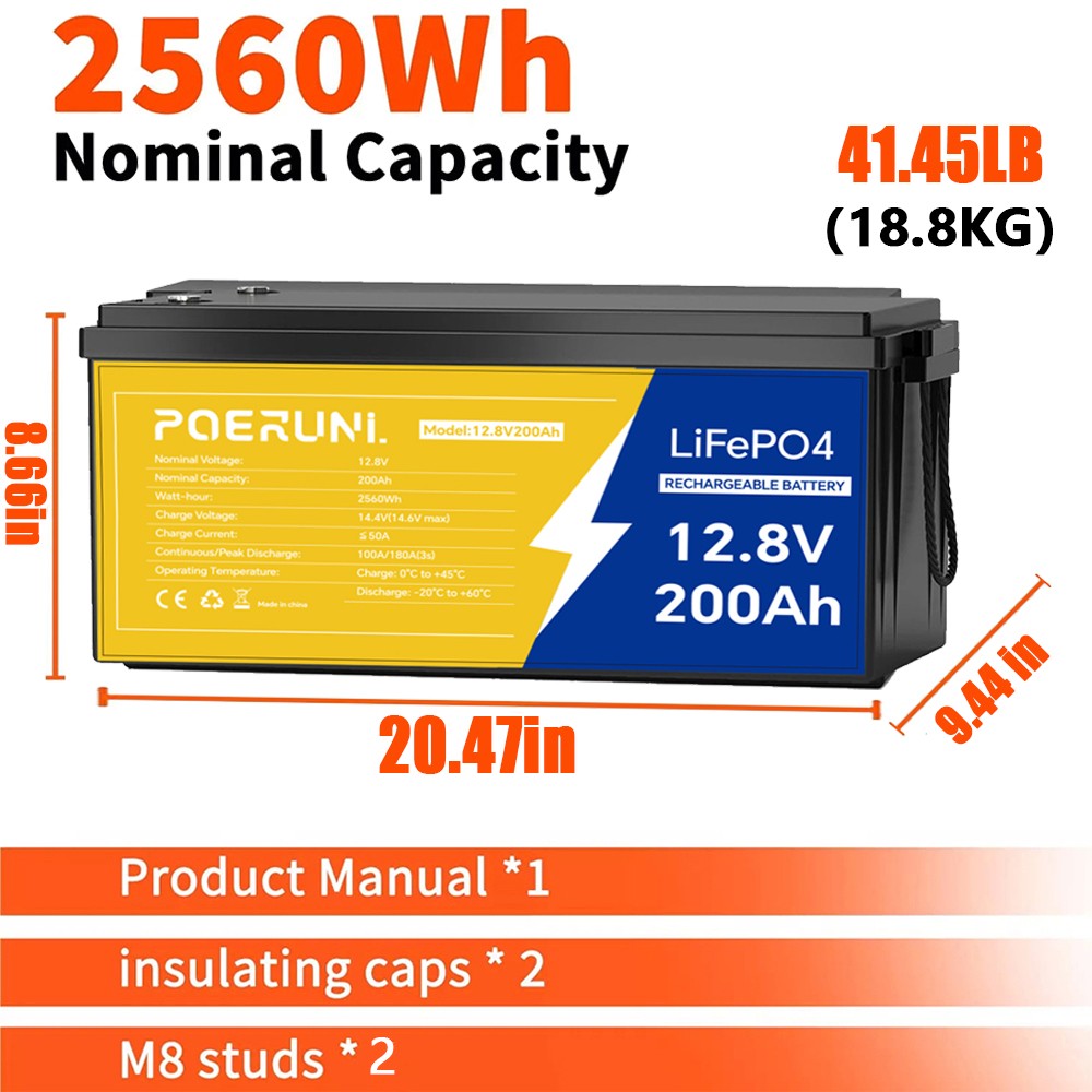 200Ah 12V LiFePO4 Lithium Battery Deep Cycle Built-in BMS For Solar RV Off-grid