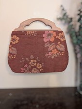 Vintage Floral Tapestry Bag with Wood Top Handle