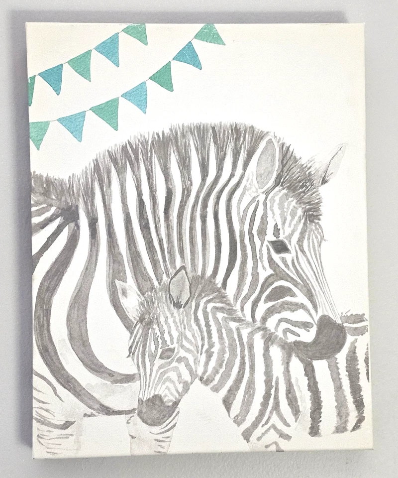 Arte de pared en lienzo 3 piezas cebra elefante jirafa safari bebés zoológico decoración de guardería Foto 4 de 4