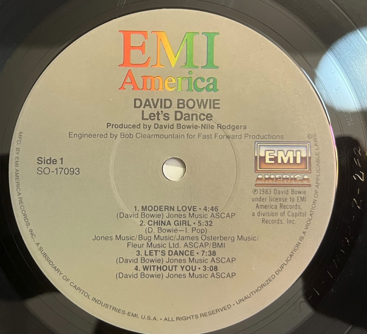 David Bowie – Let's Dance Vinyl LP, 1983 EMI America RL, BK