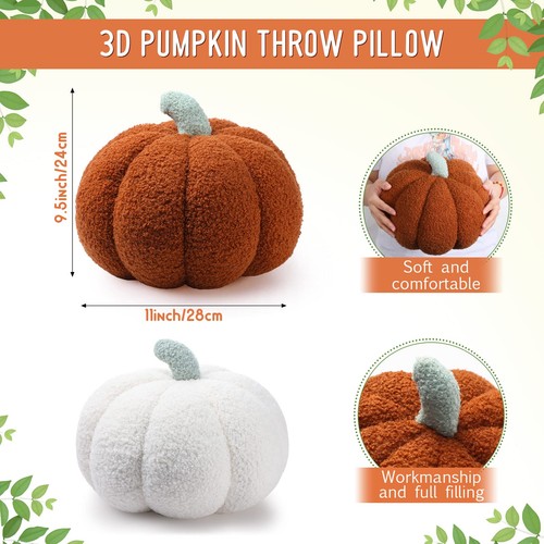 2 Pcs Simulated Pumpkin Pillow Plush 11 x 9.5 Inch 3D Cushion Fall Decoration... - Picture 2 of 7