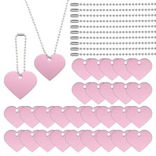 30Pcs Blank Tag Metal Stamping Tags, Heart Shape Engraved Tag, Pink