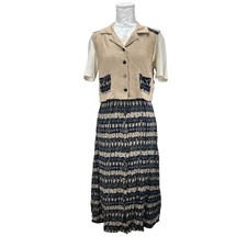 Vintage Boho Southwestern Two Piece Set Vest Maxi Skirt Aztec Print Women Medium