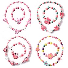 Princess Necklace Bracelets Set Wooden Kids Jewellery Kit Friendship Bracelets...