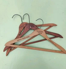 Vintage Advertising Wooden Hangers Lot of 3 NYC NJ Hackensack Brooklyn Bronx