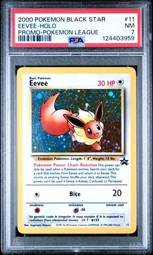 2000 POKEMON PROMO BLACK STAR POKEMON LEAGUE #11 EEVEE-HOLO PSA 7