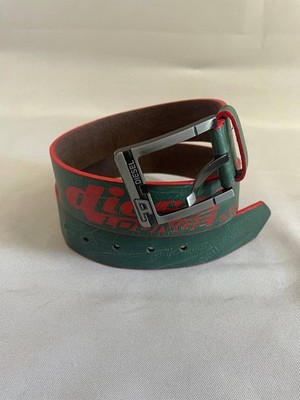 Diesel Mens Pin Buckle Logo Belt Green Leather Classic