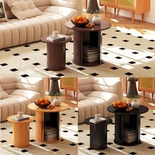 COSVALVE Nesting Coffee Table Set of 2 Round Side End Table Farmhouse w/ Storage