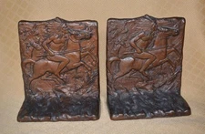 Antique JUDD Cast Iron Bookends Indian Warrior on Horse #9844  Rare