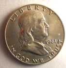 1961 UNITED STATES HALF DOLLAR - FRANKLIN - AU/UNC SILVER COIN - #M25