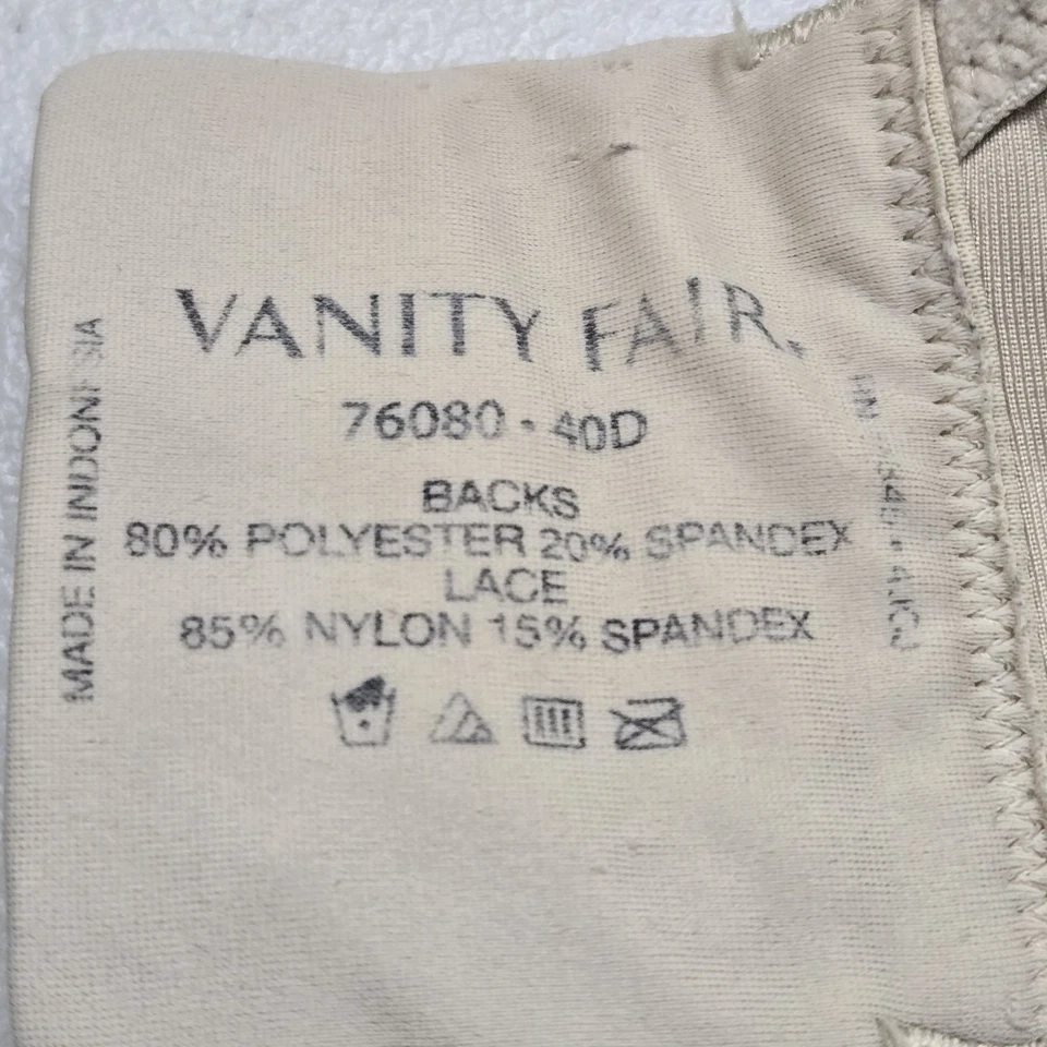 Vanity Fair Women Bra 40D Beige Floral Minimizer Underwired Lace Unlined - Image 4 of 4