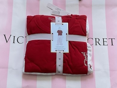 NWT Victoria s Secret Tee-Jama Flannel Pants Rhinestone Logo Tee Pajama Set M