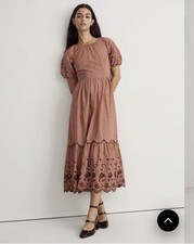 Madewell Embroidered Bubble-Sleeve Midi Dress Size 14 New with Defects Red