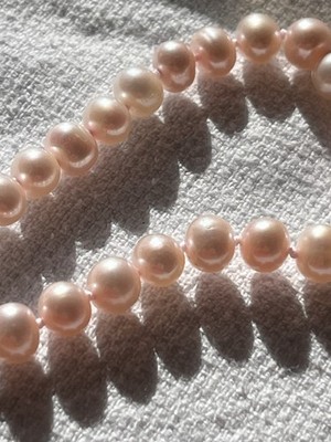 Pink Pearl Knotted Bracelet W 10k Clasp 7.25 Inches By Jcm