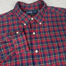 Ralph Lauren Shirt Mens Large Red Blue Plaid Classic Fit Button Down Cotton