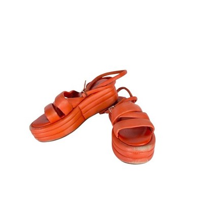 Free People Harper Platform Puffy Ankle Strap Sandal Orange Leather Size 38.5