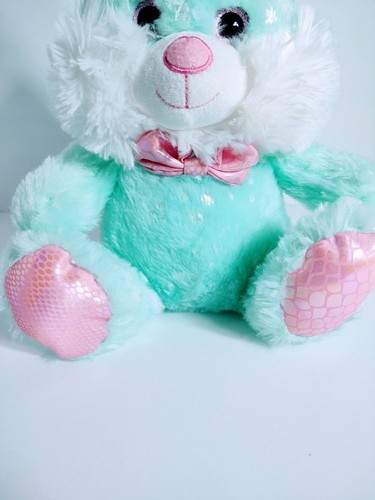 Soft Fluffy 15 In Aquamarine Rabbit Pink Ears Feet With Bow Pre-owned - Picture 4 of 12