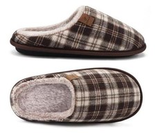 Mens Cozy Memory Foam Scuff Slippers Warm Slip On House Shoes  13 Brown Khaki