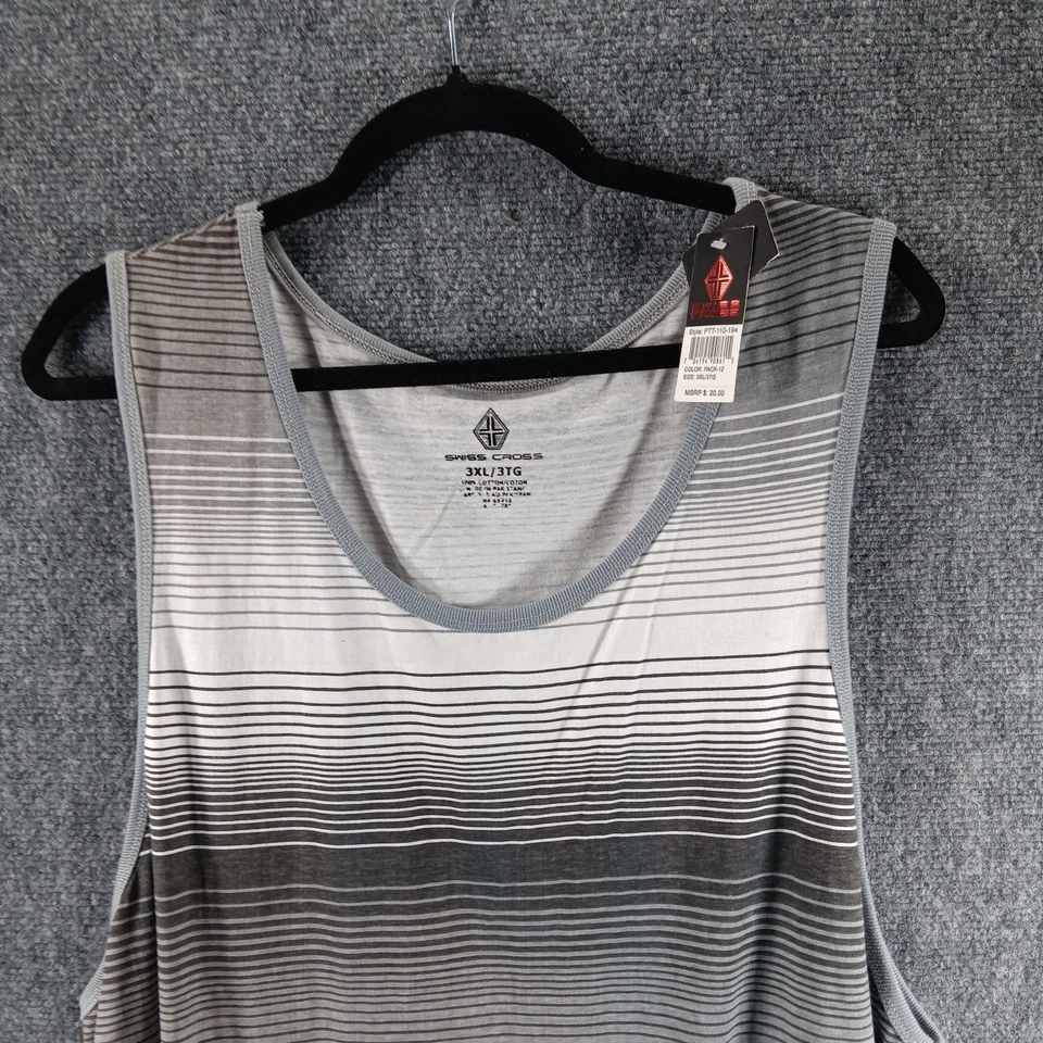 Camiseta sin mangas Swiss Cross 3XL para hombre beige a rayas horizontales algodón entrenamiento atlético Foto 2 de 4