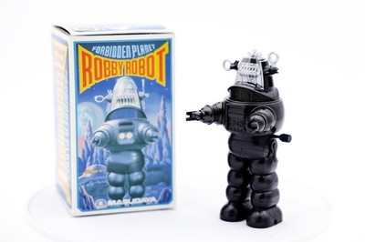 1983 Masudaya Forbidden Planet Black Robby Roboter Aufziehspielzeug mit Box & Einsatz