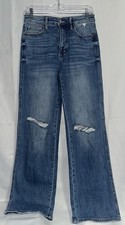 Judy Blue Women  s 7/28 Straight Leg Jeans Distressed High Waist